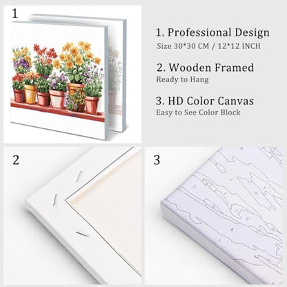 Natuyalo Potted Plant Paint by Number with Frame 12"x12" - Framed Paint by Numbers Kit for Adults Beginners, Flowers Acrylic Painting by Number Kits Framed Ideal Gift - Image 4
