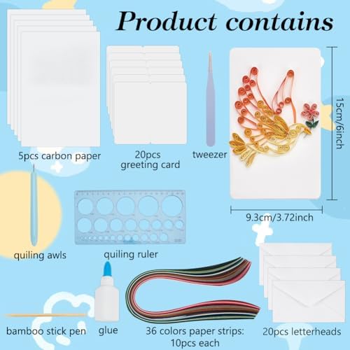 WEBEEDY DIY Bird Quilling Greeting Card Sets with 20 PCS Blank Cards,36 Colors Strips,Paper Quilling Tools and White Emulsion Greeting Card DIY Quilling Supplies for Birthday Party Gifts - Image 2
