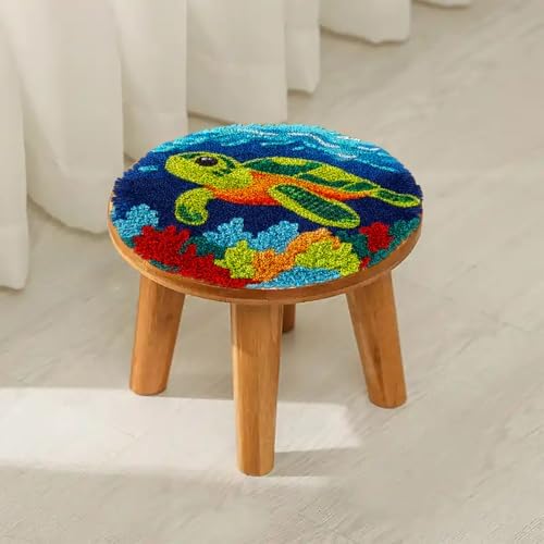 Latch Hook Rug Kit Cute Green Sea Turtle Easy for Beginners Round Shape Carpet Crochet Yarn Craft Mini Rug DIY Hook and Latch Little Tapestry for Home Decor 30x30cm-5 - Image 4
