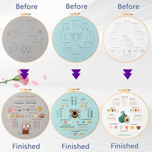 JOINRUN Beginner Embroidery Kit for Adults, 3 Pack with Video Tutorial - Image 5