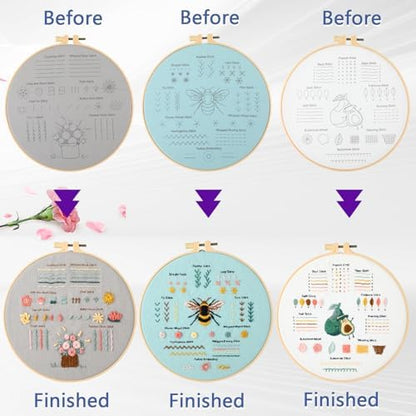 JOINRUN Beginner Embroidery Kit for Adults, 3 Pack with Video Tutorial - Image 5