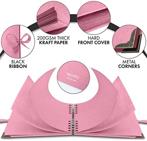 Bstorify Square Scrapbook Photo Albums 7 x 7 Inch Pink Thick Paper, Hardcover, Metal Corners, Ribbon Closure - Ideal for Your Scrapbooking Albums, Art & Craft Projects - Image 3