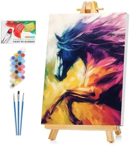 Framed Paint by Numbers Kit for Adults Beginner & Kids Ages 8-12, Abstract Horse Paint by Numbers Kits on Canvas, without Easel, DIY Acrylic Number Painting for Adults for Home Decor Gift 8 x 12 Inch by Unknown