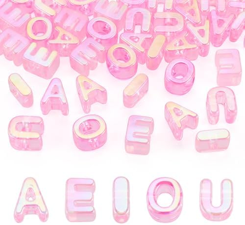 FASHEWELRY 50Pcs Vowel Large Letter Beads, 20mm Big Acrylic Alphabet Beads, Large Hole Vowel Bead Spacer for Bracelets Necklaces Bag Charms Shoelaces Keychains Lanyards (Hot Pink) by FASHEWELRY