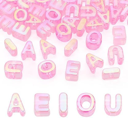 FASHEWELRY 50Pcs Vowel Large Letter Beads, 20mm Big Acrylic Alphabet Beads, Large Hole Vowel Bead Spacer for Bracelets Necklaces Bag Charms Shoelaces Keychains Lanyards (Hot Pink) by FASHEWELRY