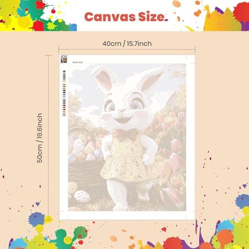 Easter Floral Rabbit Paint by Numbers Kits for Adults Beginner, Easter day with Cartoon Cute Happy Bunny, Canvas Painting by Numbers for Adults, Easy Oil Painting Kits for Gifts Home Decor 16x20 Inch - Image 3