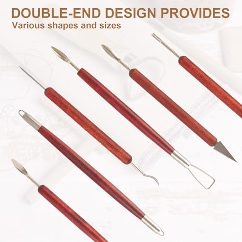 DIYOOHOMY Double-Ended Clay Sculpting Tools Set, 6 Pcs Pottery Carving Tools for Polymer Air Dry Clay, Professional Ceramic Modeling, Trimming, Shaping, DIY Crafts Supplies - Image 3