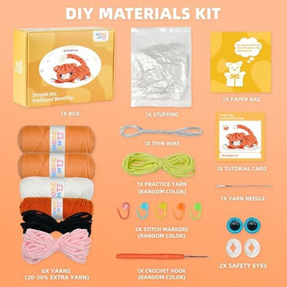 MOREJMTT Crochet kit for Beginners Adults, Learn to Crochet, Include Easy Knitting Soft Yarn, Step-by-Step Video Tutorial, Hook, Holiday Birthday Gift (Orange cat) - Image 3