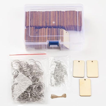 QMTSINEW 100Pcs Blank Rectangle-Shaped Wooden Keychain Set,Unfinished Wood Pieces with Key Rings and Hemp Rope,Personalized Wood Keychain,Key Tags DIY Keychain Supplies for Holiday Craft Projects, Han - Image 3
