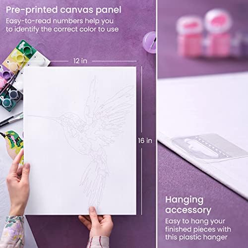 ARTEZA Paint by Numbers for Adults, 12x16 Inches, 21-Piece Hummingbird Painting Kit, Includes Canvas Panel, 12 Acrylic Paint Pots & 5 Paintbrushes for Home & Office Decor - Image 4