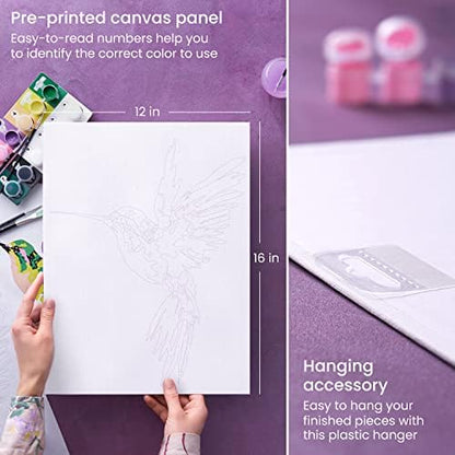 ARTEZA Paint by Numbers for Adults, 12x16 Inches, 21-Piece Hummingbird Painting Kit, Includes Canvas Panel, 12 Acrylic Paint Pots & 5 Paintbrushes for Home & Office Decor - Image 4