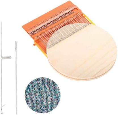 MECCANIXITY Mini Darning Loom, 28 Hooks Wood Weaving Knitting Machine with Knitting Needles for Repair Jeans Socks DIY Craft, Knit Patch Loom Weave Tool, Orange by MECCANIXITY