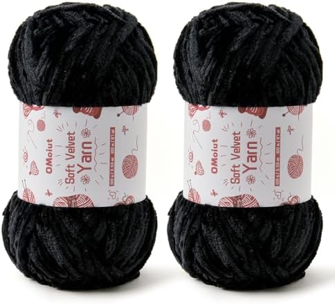 2x100g Fluffy Velvet Chenille Yarn for Crocheting and Knitting, 80m (87.5yd) Baby Yarn for Crocheting Soft, Crochet Chunky Yarns Amigurumi Yarns (2 Black) by OMoiut