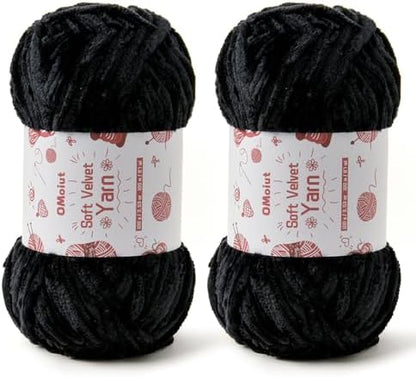 2x100g Fluffy Velvet Chenille Yarn for Crocheting and Knitting, 80m (87.5yd) Baby Yarn for Crocheting Soft, Crochet Chunky Yarns Amigurumi Yarns (2 Black) by OMoiut