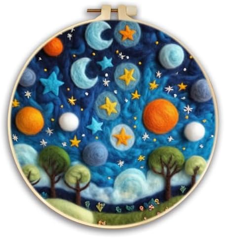 CaptainCrafts Needle Felting Kit for Adults Starry Sky Moon Planet Pattern by CaptainCrafts