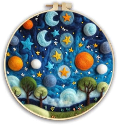 CaptainCrafts Needle Felting Kit for Adults Starry Sky Moon Planet Pattern by CaptainCrafts