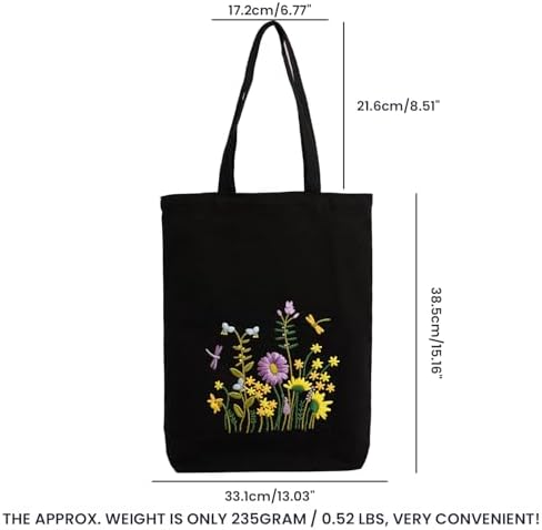 CREAWONDER Canvas Tote Bag Embroidery Kit with Pattern for Beginners, Arts and DIY Embroidery Crafts Kits for Adults, Include Instructions, Embroidery Hoops, Color Threads and Tool - Image 6