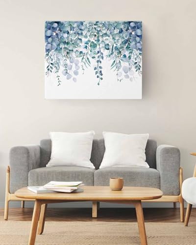 Sunteeny Paint by Number for Adults Beginner Spring Eucalyptus Leaves Watercolor Botanical Plant Rustic Blue Leaves DIY Digital Oil Painting by Numbers Picture Drawing On Canvas Framed 12"x16" - Image 2