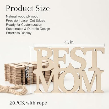 MAQIHAN Mothers Day Crafts Wooden Ornaments 20 Pcs - Best MOM Wood Cutouts - Image 2