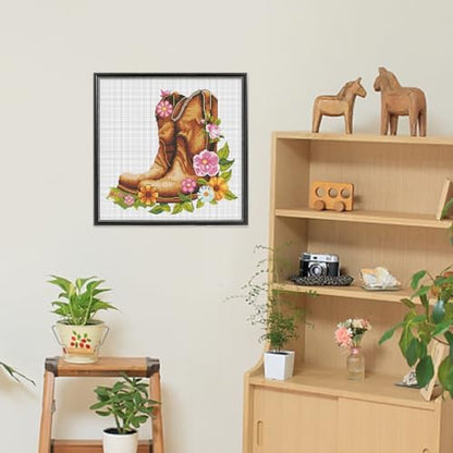 FREEBLOSS DIY Cross Stitch Wall Hanging Kit Boots Full of Flowers Stamped Cross Stitch Wall Painting Retro Style Cross Stitch Home Wall Art Cross Stitch Starter Kit for Beginners with Instruction - Image 6