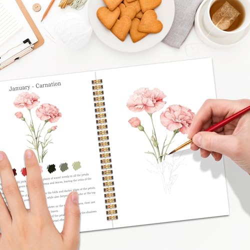 Easy Flowers Watercolor Workbook, Water Coloring Book, 12 Patterns, 18 Colors Watercolor Paint Set, Watercolor Kit for Beginners, Stress Relieving, DIY Art Kit for Adults Women Teen (Floral) - Image 5