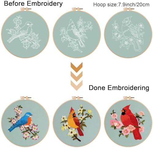 Louise Maelys 3 Set Colorful Bird Embroidery Kit for Beginners Gift - Image 3