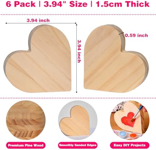 Wood Heart Painting Kit, 6 Unfinished Wooden Hearts with Craft Paint Set for Couples Activity, Blank Heart Signs for DIY Crafts, Personalized Tabletop Decor and Romantic Gift - Image 3
