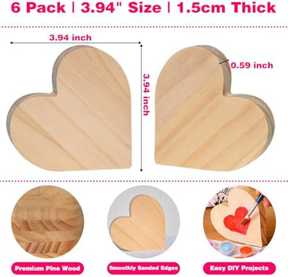 Wood Heart Painting Kit, 6 Unfinished Wooden Hearts with Craft Paint Set for Couples Activity, Blank Heart Signs for DIY Crafts, Personalized Tabletop Decor and Romantic Gift - Image 3