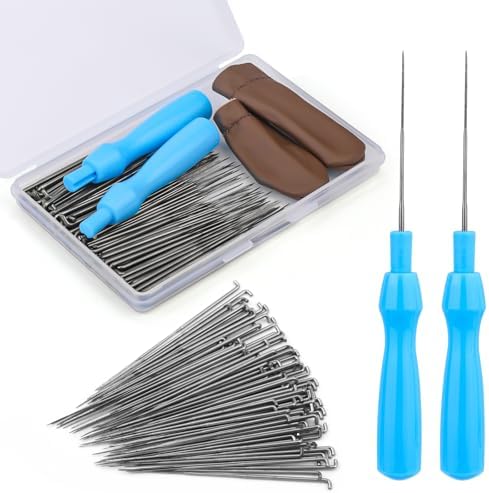 QMNNMA 100Pcs Needle Felting Needles, Needle Felting Tools, Wool Felting Needles with 2 Single Needle Handle Storage Box Fingercots, Needle Felting Supplies for Wool Felting Projects(S) by Qmnnma