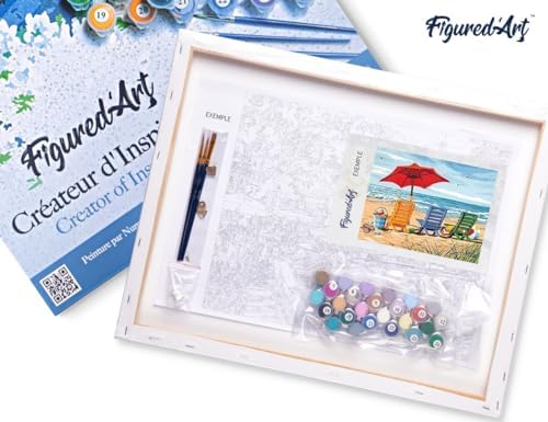 Figured'Art Paint by Numbers for Adults with Frame Beach Chairs 16"x20" - Craft Art Painting DIY Kit Canvas Already Stretched on a Wooden Frame - Image 5