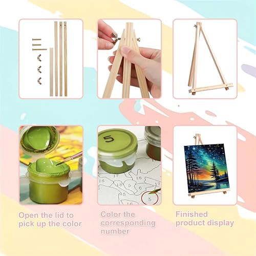 Starry Sky Paint by Numbers for Adults with Framed Canvas - Wooden Easel - Image 6
