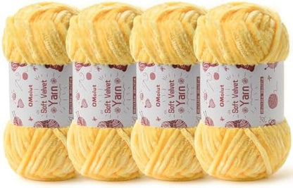 4x100g Fluffy Velvet Chenille Yarn for Crocheting and Knitting, 4x80m (87.5yd) Baby Yarn for Crocheting Soft, Crochet Chunky Yarns Amigurumi Yarns (4 Pale Yellow) by OMoiut