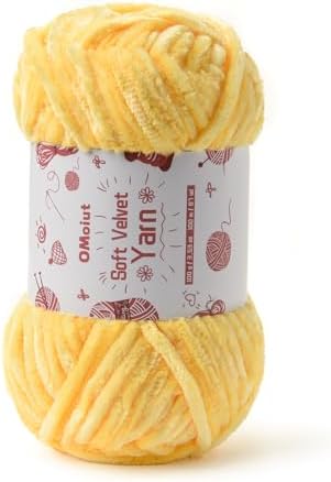 100g Fluffy Velvet Chenille Yarn for Crocheting and Knitting, 80m (87.5yd) Baby Yarn for Crocheting Soft, Crochet Chunky Yarns Amigurumi Yarns (Pale Yellow) by OMoiut