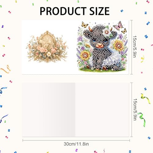 Tontut 6pcs Diamond Art Painting Kit Greeting Card, Sunflower Yellow Cow 5D DIY Diamond Handmade Holiday Greeting Card with Envelope, Holiday Gift Congratulation - Image 2