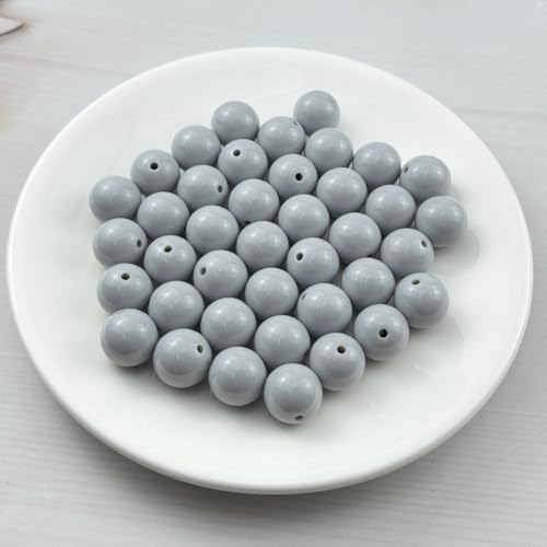 40pcs Acrylic Round Beads for Crafts 16mm Resin Candy Color Spacer Beads with Hole for Jewelry Making Sewing Crafts Decoration Necklaces Bracelets Earrings Supplies(Gray) - Image 2