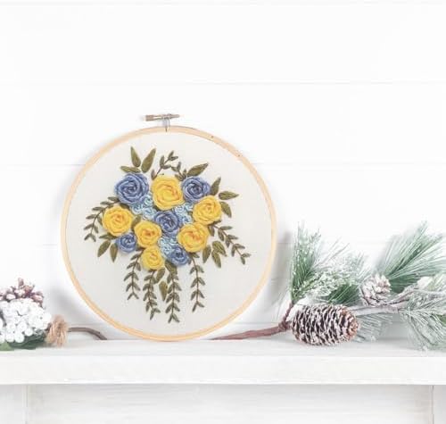 LEISURE ARTS Embroidery Kit 6" Yellow & Blue Flowers - Embroidery Kit for Beginners and Adults, Cross Stitch Kits with Patterns, DIY Starter Set for Seasonal Craft Projects - Image 3