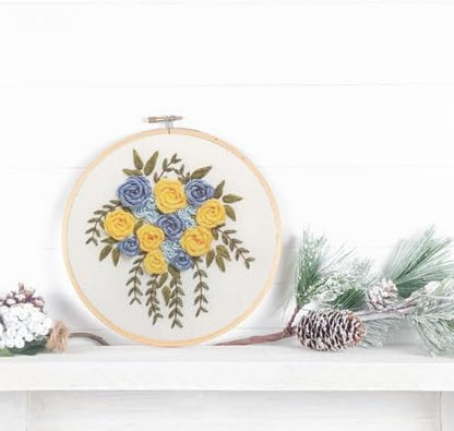 LEISURE ARTS Embroidery Kit 6" Yellow & Blue Flowers - Embroidery Kit for Beginners and Adults, Cross Stitch Kits with Patterns, DIY Starter Set for Seasonal Craft Projects - Image 3