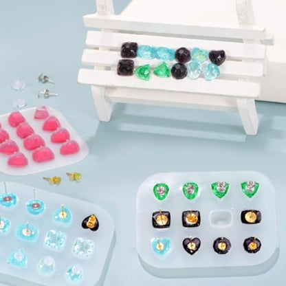 BROVITI Mini Gem Resin Jewelry Making Supplies Kit Mini Gem Ear Stud Crystal Epoxy Mold with Ear Studs and Earring Backs for DIY Art Craft Jewelry Making Supplies, XH-422 - Image 4