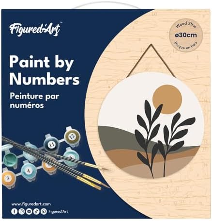 Figured'Art Paint by Numbers Kit for Adults on Wood Slice, 11.8in Diameter - Abstract Plants in The Sun - Craft Art Painting DIY Canvas - Image 5