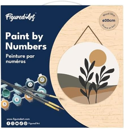 Figured'Art Paint by Numbers Kit for Adults on Wood Slice, 11.8in Diameter - Abstract Plants in The Sun - Craft Art Painting DIY Canvas - Image 5