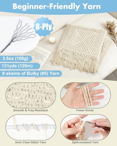 Arborthread Crochet Kit for Beginners, All-Season Pocket Shawl Light Khaki - Image 4