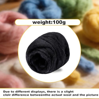 Wool Roving-3.5oz Needle Felting Wool, Soft Multi-Color Wool Fiber, Perfect Felting Wool Pure Wool, Chunky Yarn, for DIY Crafts, NeedleFelting Projects,and Artwork (Black) - Image 2