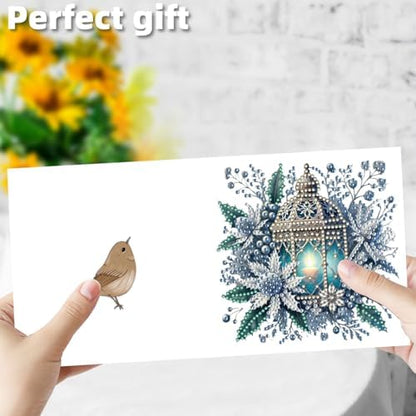jinglinhh 12pcs Christmas Poinsettia Night Light Diamond Art Painting Greeting Cards with Envelopes, DIY Card Making Kits for Adults, Diamond Art Christmas Cards for Holiday Postcards Craft Gifts - Image 5