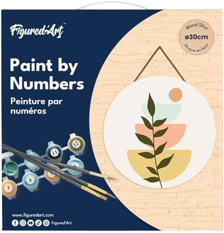 Figured'Art Paint by Numbers Kit for Adults on Wood Slice, 11.8in Diameter - Abstract Botanical Art 2 - Craft Art Painting DIY Canvas - Image 5