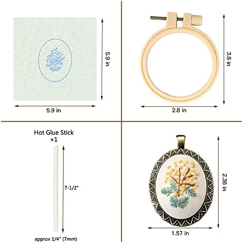 ZOCONE 4 Packs Embroidery Necklace Kits, Embroidery Pendant Kit Mini Cross Stitch Kit with 4 Hoops, Necklace, Pendant, Stamped Pattern Cloth, Instructions, etc., Embroidery Kits for Adults - Image 3