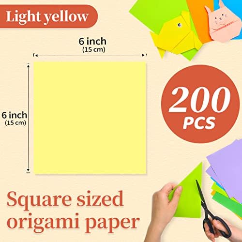 IOOLEEM Origami Paper, 200 Sheets, Light Yellow Origami Paper, 6 Inch Square, Double Sided Colored Paper for Crafts DIY Party & Decoration - Image 2