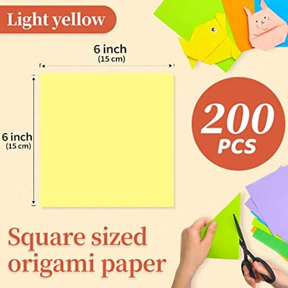 IOOLEEM Origami Paper, 200 Sheets, Light Yellow Origami Paper, 6 Inch Square, Double Sided Colored Paper for Crafts DIY Party & Decoration - Image 2