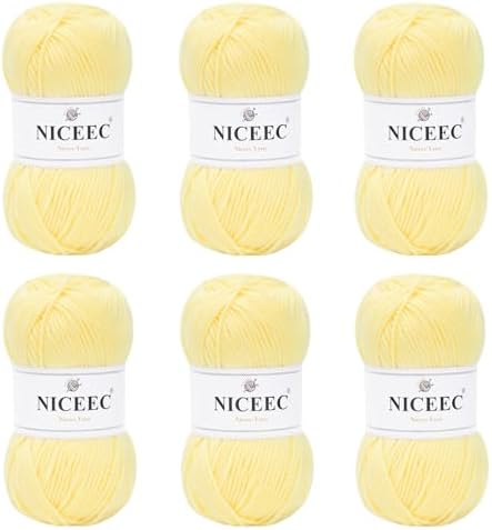 NICEEC 300g Soft Assorted Colors Yarn 100% Acrylic 870yds -Yellow by NICEEC
