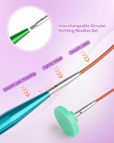Aeelike 13 Pair Interchangeable Circular Knitting Needles 3-10 mm, Purple - Image 3