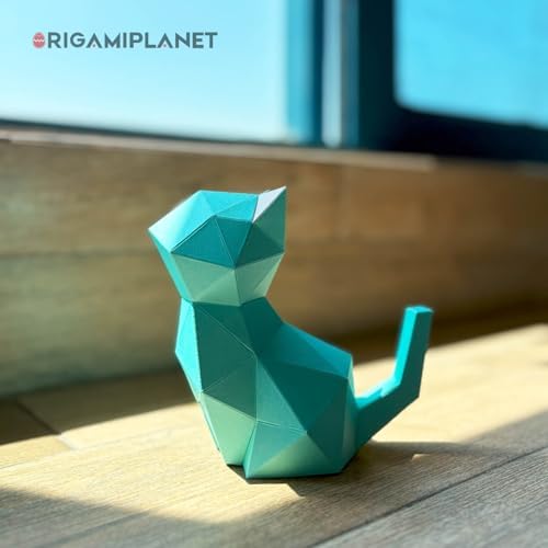 3D Origami Paper Craft Kit, Moonlit Kitten Cute DIY Pre-Cut Animal Papercraft Model for Beginners, Fun Handmade Home Decoration Gift for Adults & Teens-Green - Image 5